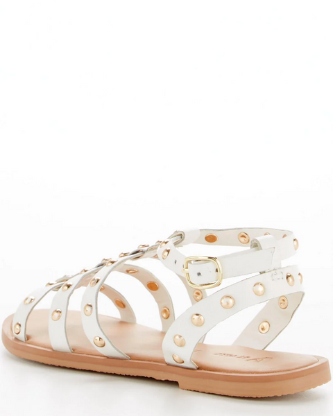 V by Very Girl's White Leather Studded Sandals  TWU6P SE193 shoes26
