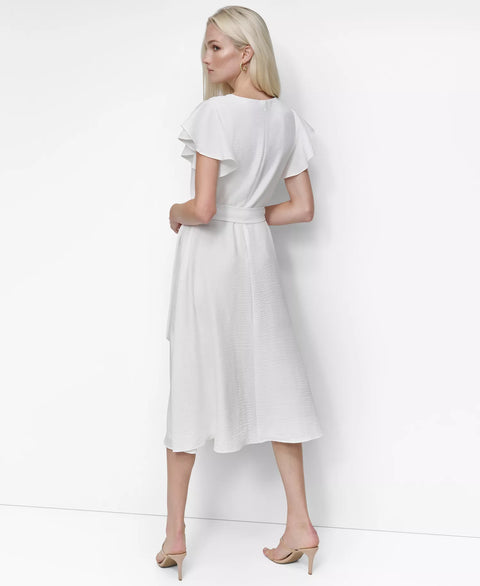DKNY Women's White Flutter-sleeve Midi Dress|DKNY In Lebanon