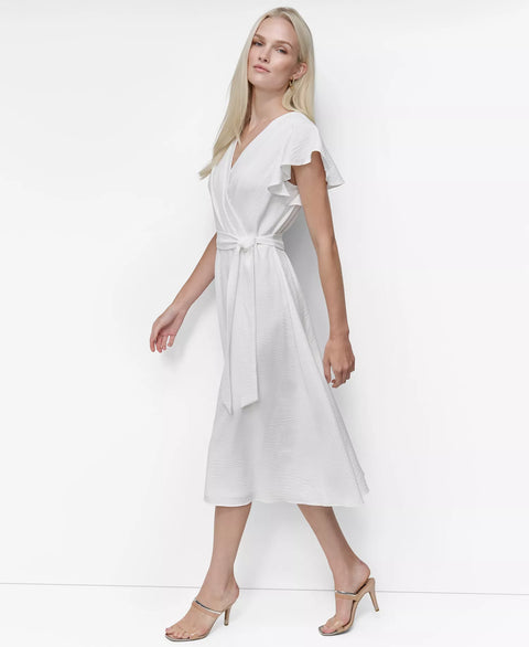 DKNY Women's White Flutter-sleeve Midi Dress|DKNY In Lebanon