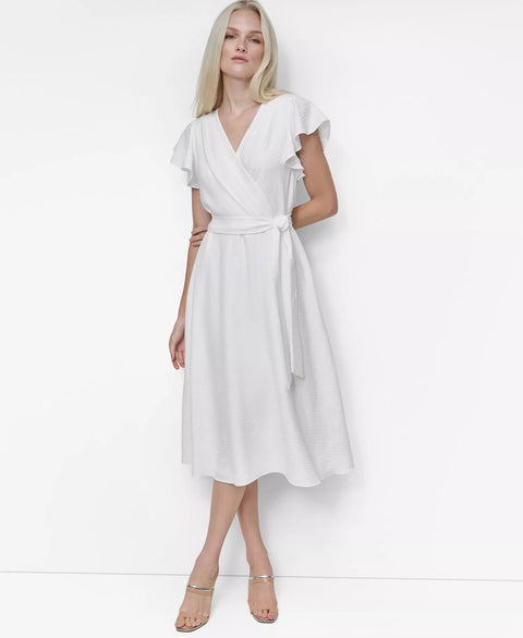 DKNY Women's White Flutter-sleeve Midi Dress|DKNY In Lebanon