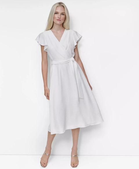 DKNY Women's White Flutter-sleeve Midi Dress|DKNY In Lebanon