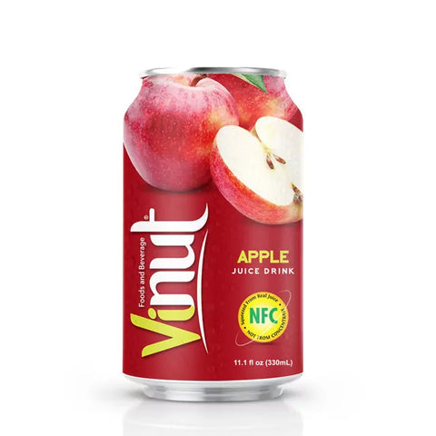 Red can of Vimut Apple Juice Drink with apple graphics on a white background