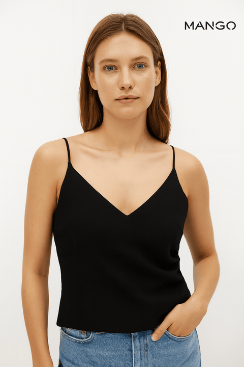 Mango Women's Black Sleeveless Crop-Top| Mango in Lebanon