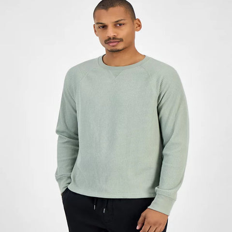 Sun & Stone Men's Aqua Waffle-Knit Thermal Sweatshirt |Sun & Stone In Lebanon