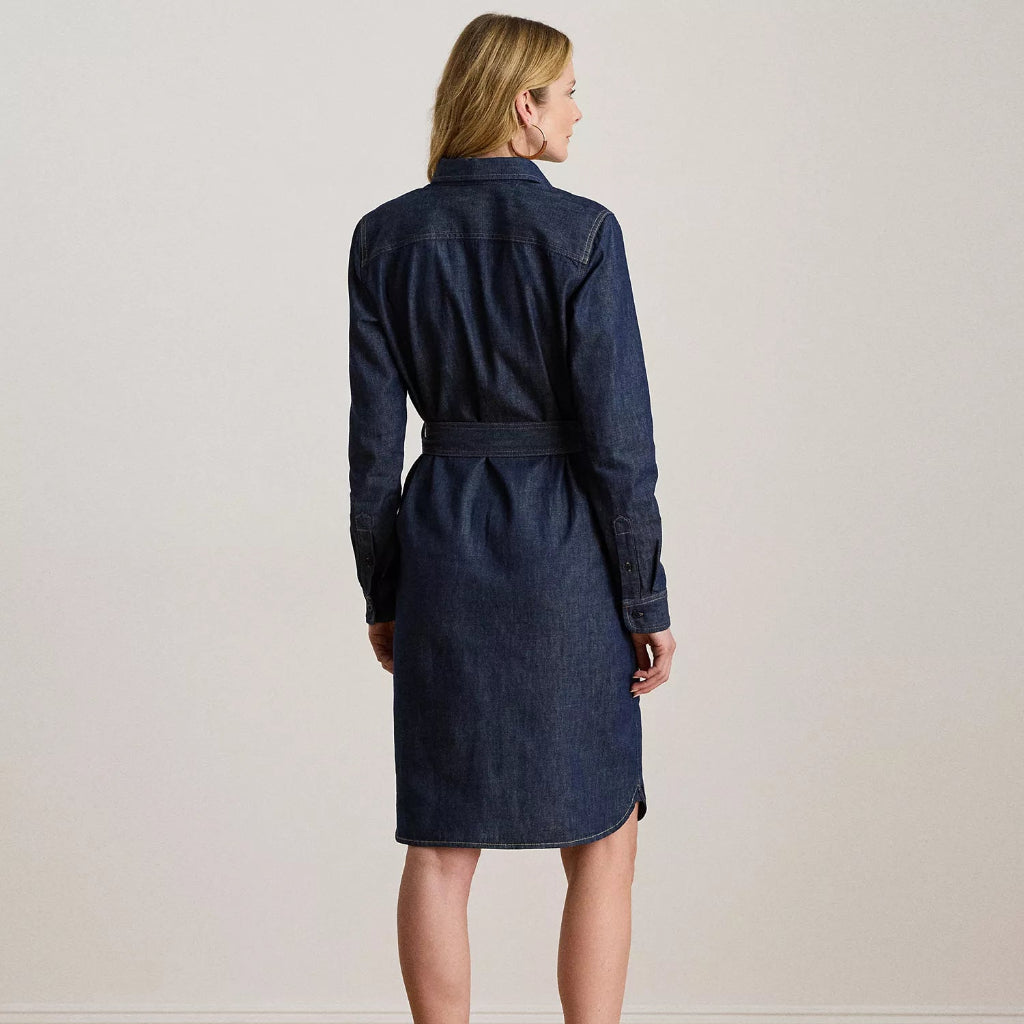 Lauren Ralph Lauren Women's Navy Belted Denim Shirtdress