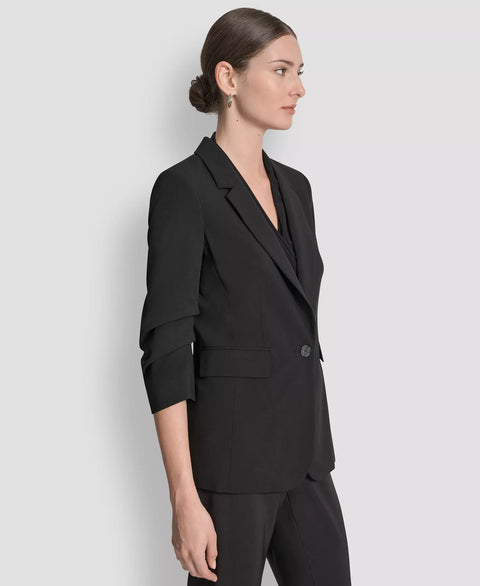 DKNY Women's Black Ruched Sleeve One Button Blazer | DKNY In Lebanon