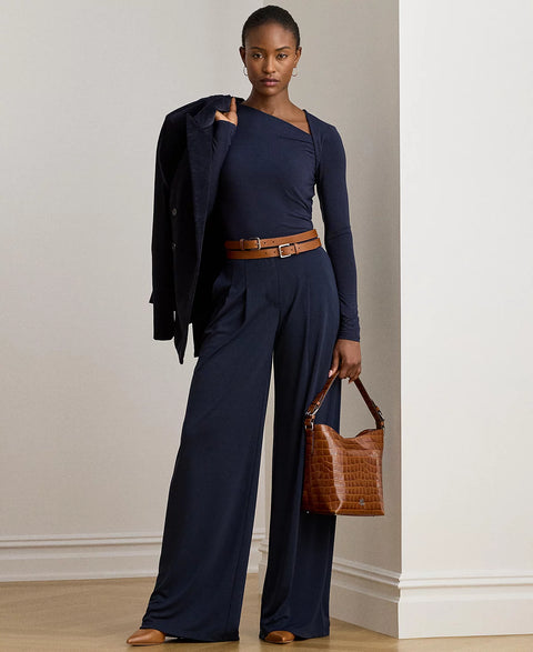 Lauren Ralph Lauren Women's Navy Pleated Stretch Jersey Wide-Leg Pants | Lauren Ralph Lauren In Lebanon
