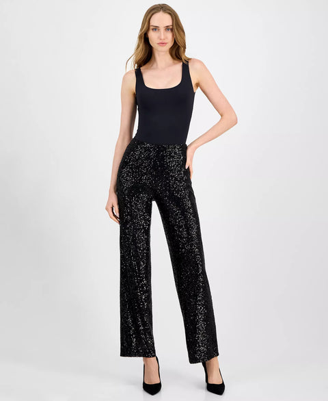 Anne Klein Women's Black Sequin High-Rise Wide-Leg Pants  | Anne Klein in Lebanon