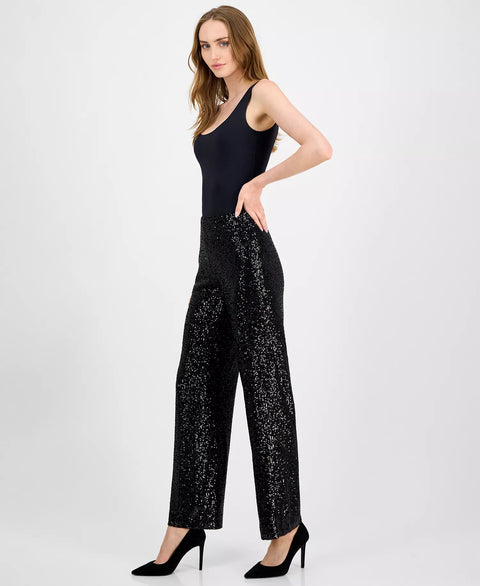 Anne Klein Women's Black Sequin High-Rise Wide-Leg Pants  | Anne Klein in Lebanon