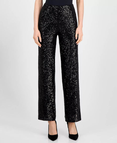 Anne Klein Women's Black Sequin High-Rise Wide-Leg Pants  | Anne Klein in Lebanon