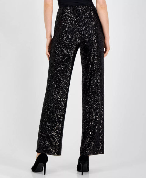Anne Klein Women's Black Sequin High-Rise Wide-Leg Pants  | Anne Klein in Lebanon