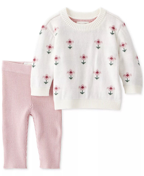 Little Planet By Carter's Organic Baby Girl's White/Pink 2pc Floral Sweater Set | Little Planet By Carter's Organic In Lebanon