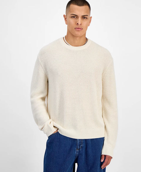 Mode of One Men's Off White Long-Sleeve Relaxed Crewneck Sweater | Mode of One In Lebanon