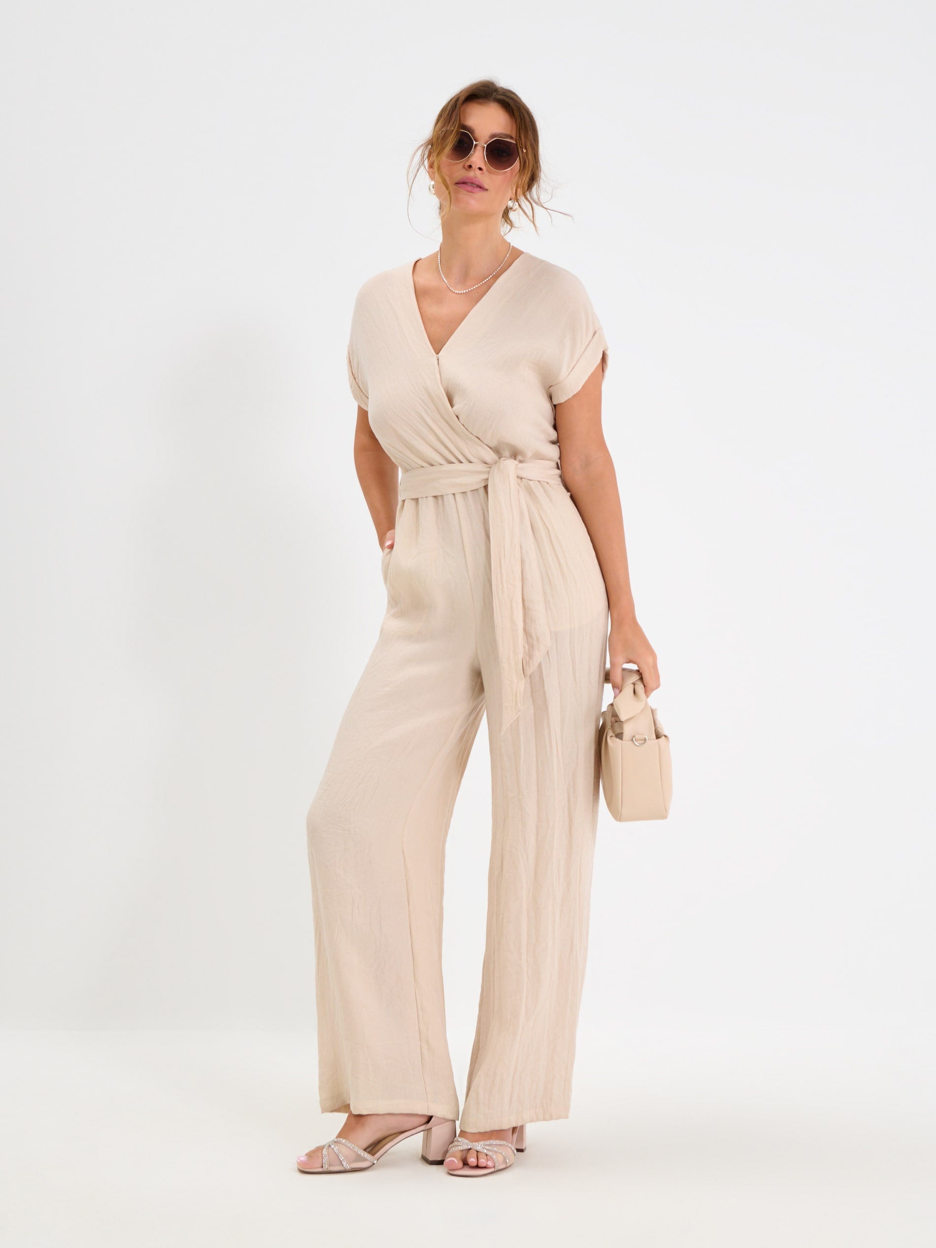 Sinsay Women's Beige V-Neck Regular Fit Jumpsuit|Sinsay In Lebanon