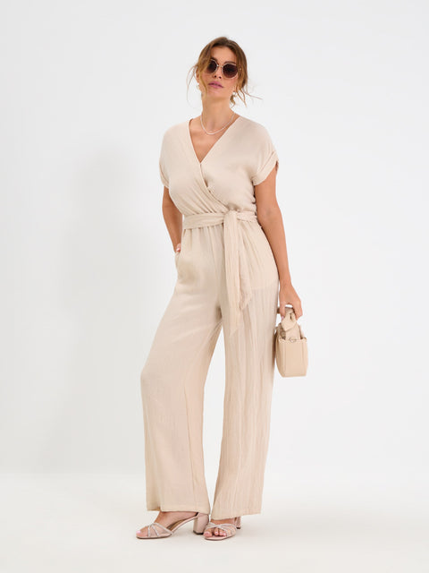 Sinsay Women's Beige V-Neck Regular Fit Jumpsuit|Sinsay In Lebanon