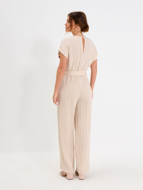 Sinsay Women's Beige V-Neck Regular Fit Jumpsuit|Sinsay In Lebanon
