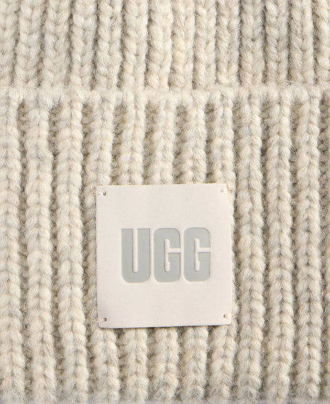 UGG Women's Light Grey Chunky Rib-Knit Logo-Patch Beanie | UGG In Lebanon