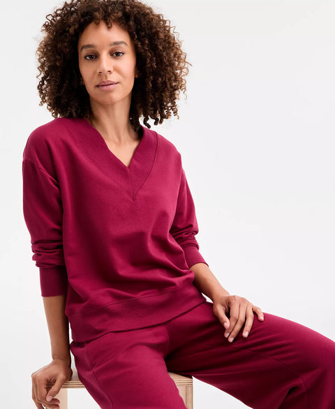 ID Ideology Women's Red Fleece V-Neck Sweater | ID Ideology In Lebanon