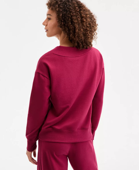 ID Ideology Women's Red Fleece V-Neck Sweater | ID Ideology In Lebanon
