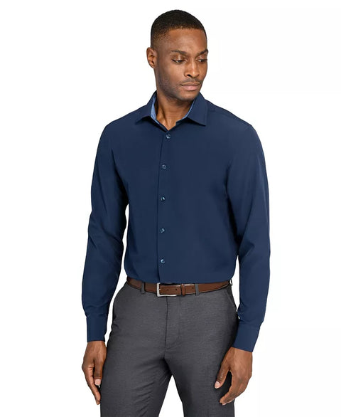 ConStruct Men's Navy Slim-Fit Solid Performance Stretch Cooling Comfort Dress Shirt |ConStruct In Lebanon