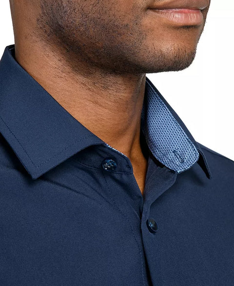 ConStruct Men's Navy Slim-Fit Solid Performance Stretch Cooling Comfort Dress Shirt |ConStruct In Lebanon
