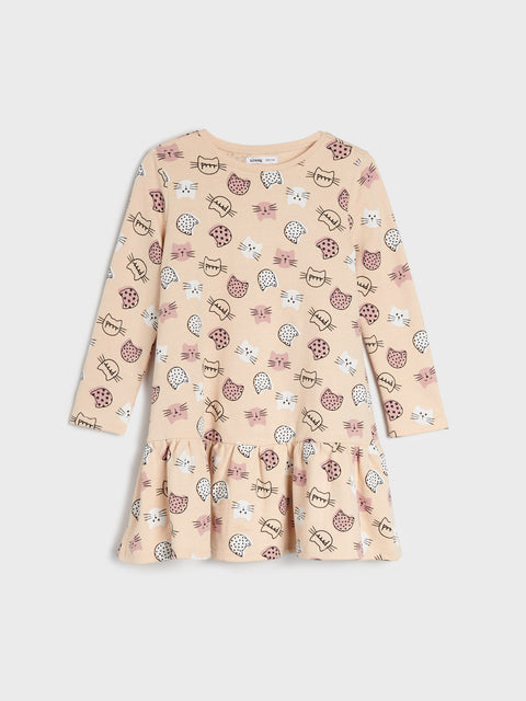 Sinsay Girl's Beige Babydoll Dress With A Print | Sinsay In Lebanon