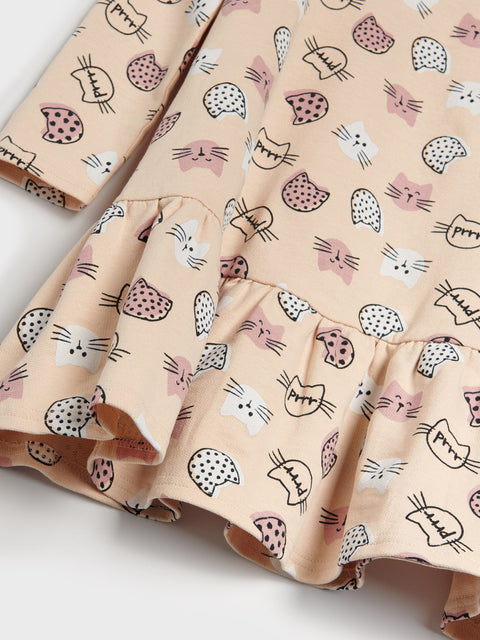 Sinsay Girl's Beige Babydoll Dress With A Print | Sinsay In Lebanon