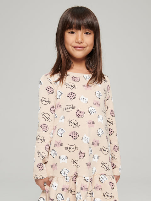 Sinsay Girl's Beige Babydoll Dress With A Print | Sinsay In Lebanon