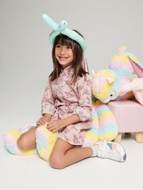 Sinsay Girl's Pink Floral Long Sleeve Belted Dress |Sinsay In Lebanon