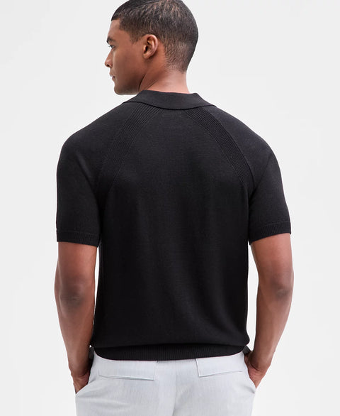 Alfani Men's Black Short Sleeve Textured Merino Polo Sweater T-Shirt | Alfani In Lebanon