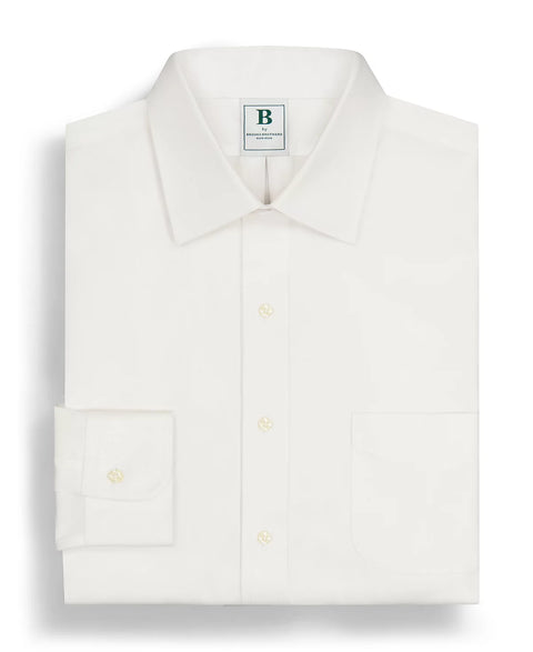 B By Brooks Brothers Men's White Regular Fit Non-Iron Spread Collar Solid Pinpoint Dress Shirt | B By Brooks Brothers In Lebanon