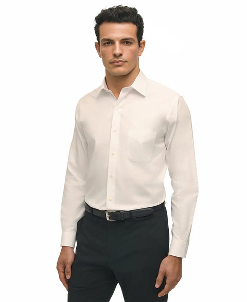 B By Brooks Brothers Men's White Regular Fit Non-Iron Spread Collar Solid Pinpoint Dress Shirt | B By Brooks Brothers In Lebanon