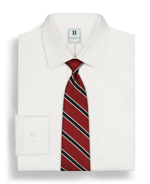 B By Brooks Brothers Men's White Regular Fit Non-Iron Spread Collar Solid Pinpoint Dress Shirt | B By Brooks Brothers In Lebanon