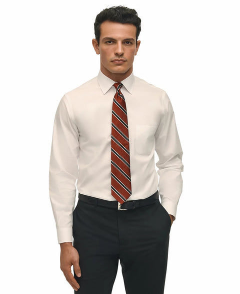 B By Brooks Brothers Men's White Regular Fit Non-Iron Spread Collar Solid Pinpoint Dress Shirt | B By Brooks Brothers In Lebanon