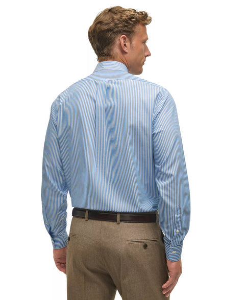 B By Brooks Brothers Men's Blue Regular Fit Non-Iron Polo Button-Down Thin Stripe Broadcloth Dress Shirt | B By Brooks Brothers in Lebanon