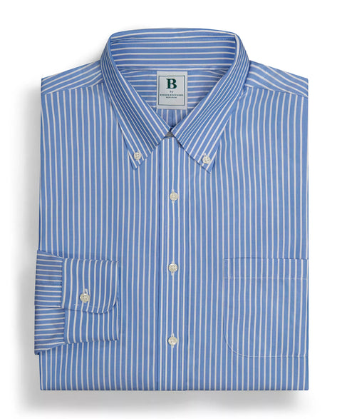 B By Brooks Brothers Men's Blue Regular Fit Non-Iron Polo Button-Down Thin Stripe Broadcloth Dress Shirt | B By Brooks Brothers in Lebanon