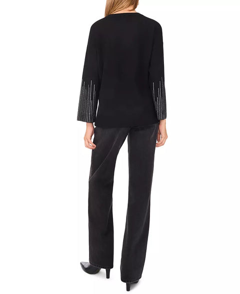 Vince Camuto Women's Black Crewneck Rhinestone Long-Sleeve Sweater | Vince Camuto In Lebanon