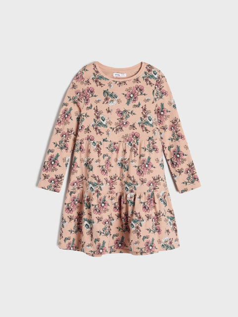Floral dress with long sleeves on a white background