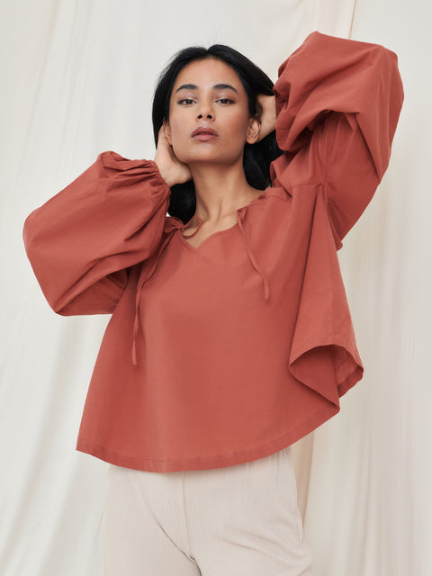 Sinsay Women's Brick Long Sleeve Tie Detailed Blouse|Sinsay In Lebanon