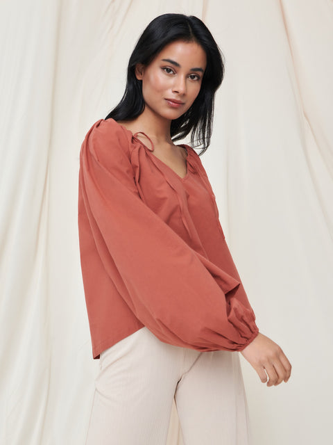 Sinsay Women's Brick Long Sleeve Tie Detailed Blouse|Sinsay In Lebanon