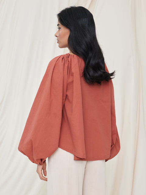 Sinsay Women's Brick Long Sleeve Tie Detailed Blouse|Sinsay In Lebanon