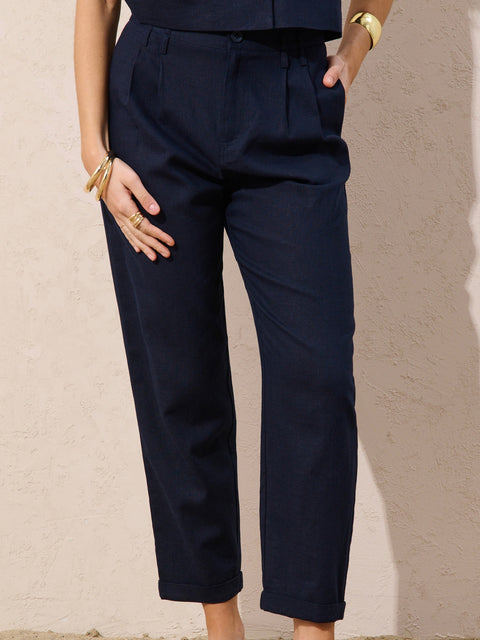 Sinsay Women's Navy Elegant Trousers With Pleats | Sinsay In Lebanon