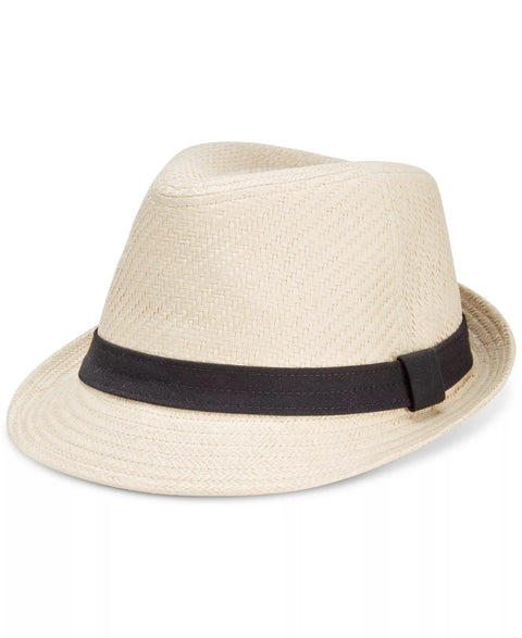 Levi's Men's Beige & Black Classic Flat Brim Straw Cotton Band Fedora Hat | Levi's In Lebanon