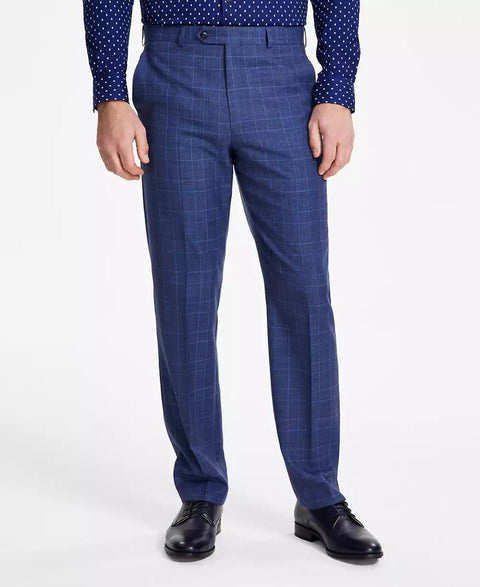 Michael Kors Men's Mid Blue Plaid Classic-Fit Stretch Wool-Blend Suit Pants | Michael Kors In Lebanon