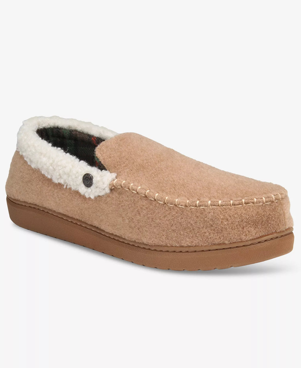 Weatherproof Men's Beige Venetian Contrast-Stitch Moccasin Slippers