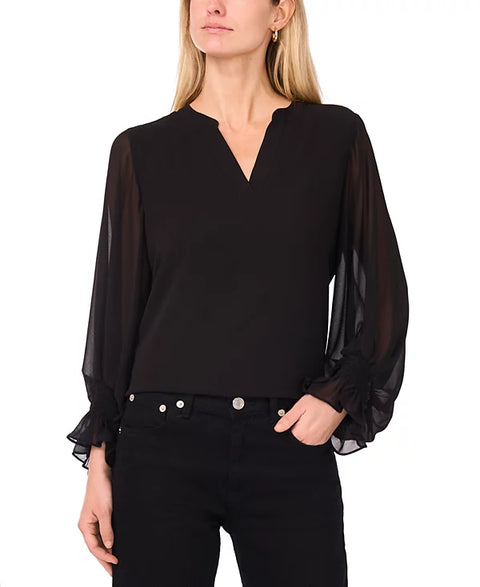 Vince Camuto Women's Black Split-Neck Long-Sleeve Blouse | Vince Camuto In Lebanon
