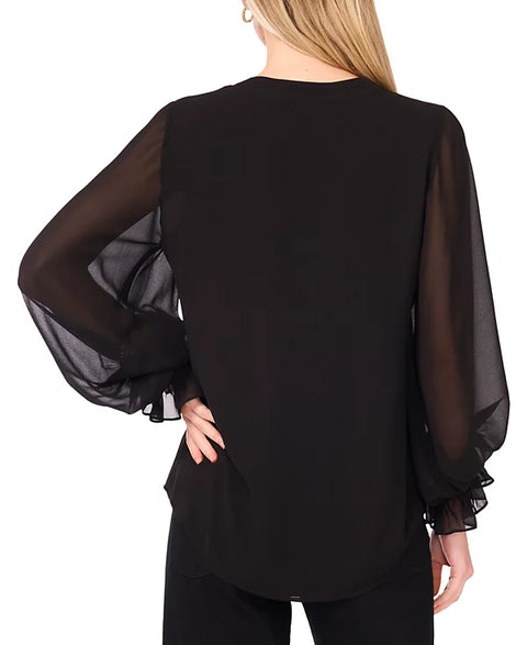 Vince Camuto Women's Black Split-Neck Long-Sleeve Blouse | Vince Camuto In Lebanon