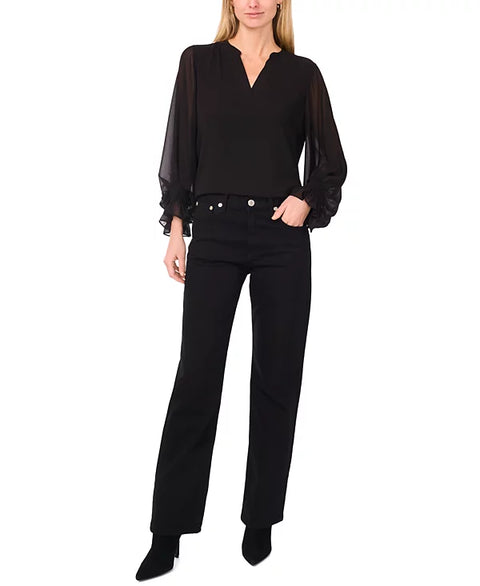 Vince Camuto Women's Black Split-Neck Long-Sleeve Blouse | Vince Camuto In Lebanon
