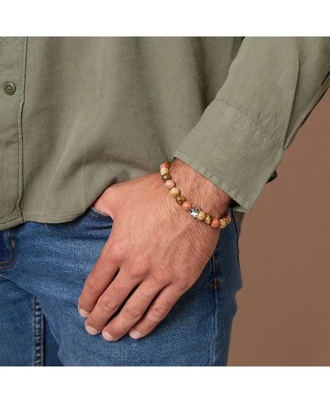 Lucky Brand Men's Stretch Beaded Bracelet With Clover Logo and Jasper Beads | Lucky Brand In Lebanon