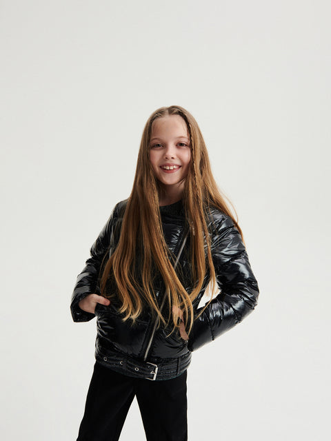 Reserved Girl's Black Quilted Jacket With A Belt | Reserved In Lebanon